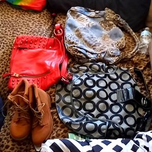 Purses and a pair of boots size 7